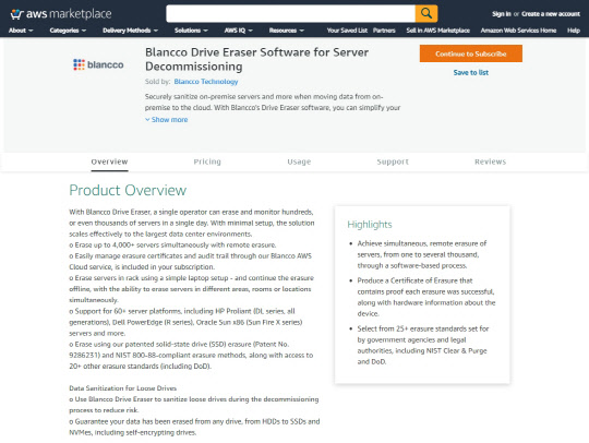 블랑코 드라이브 이레이저 AWS 마켓플레이스 등록. 블랑코코리아